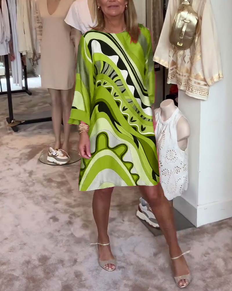 Modieuze midi-jurk met ronde hals en print