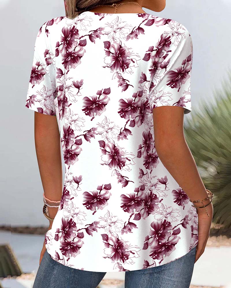 Blouse met korte mouwen en bloemenprint