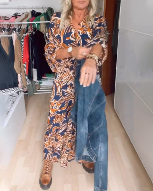 Maxi-jurk met bedrukte v-hals