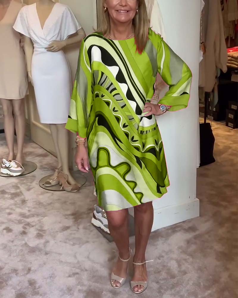 Modieuze midi-jurk met ronde hals en print