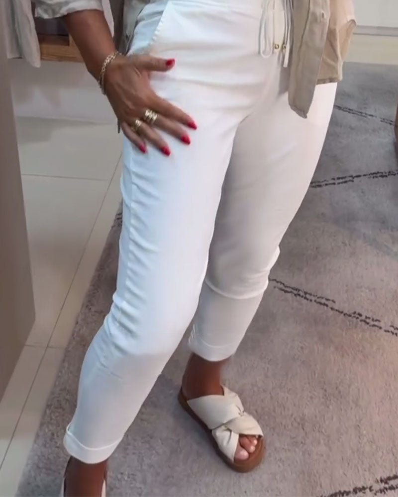 Nahia – Soepelvallende broek met trekkoord, elastische taille, relaxte rechte pasvorm