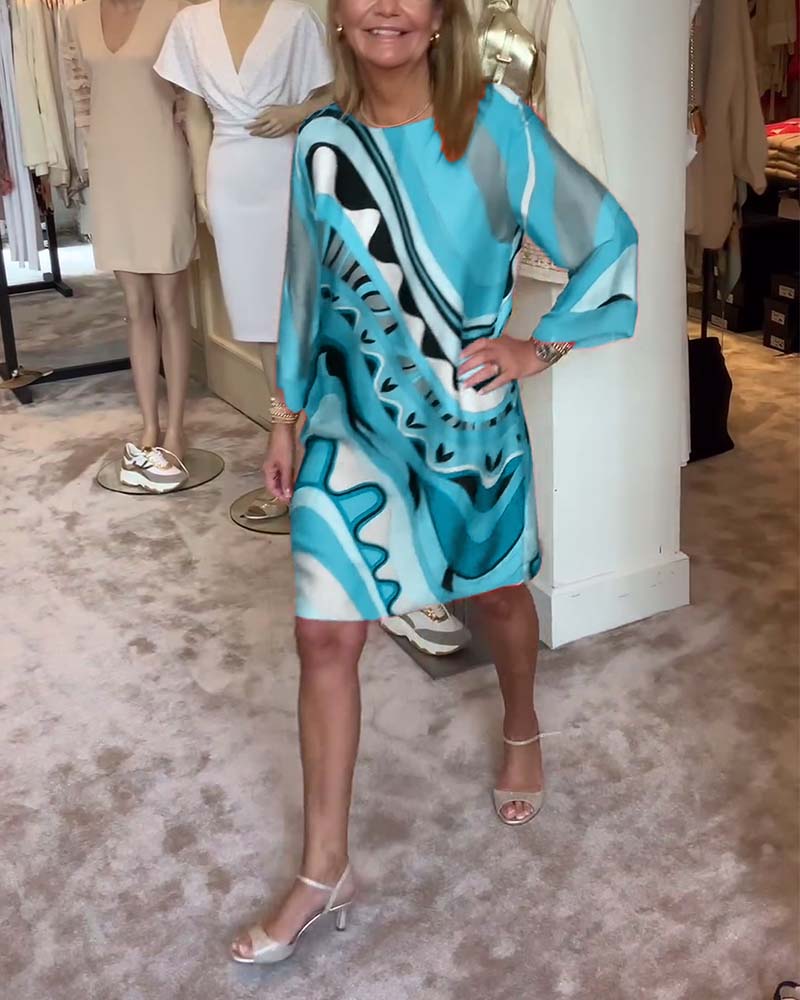 Modieuze midi-jurk met ronde hals en print