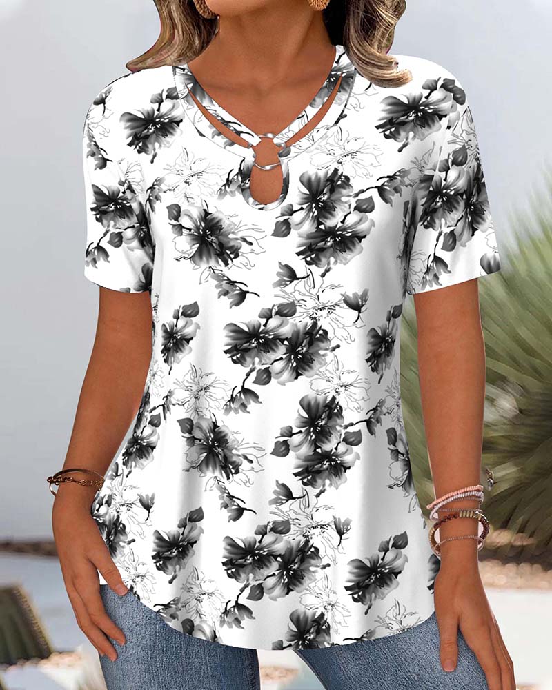 Blouse met korte mouwen en bloemenprint
