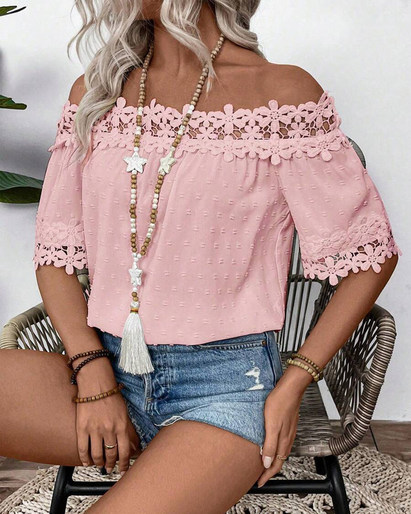 Blouse met één schouder, kant en 3D-bloem