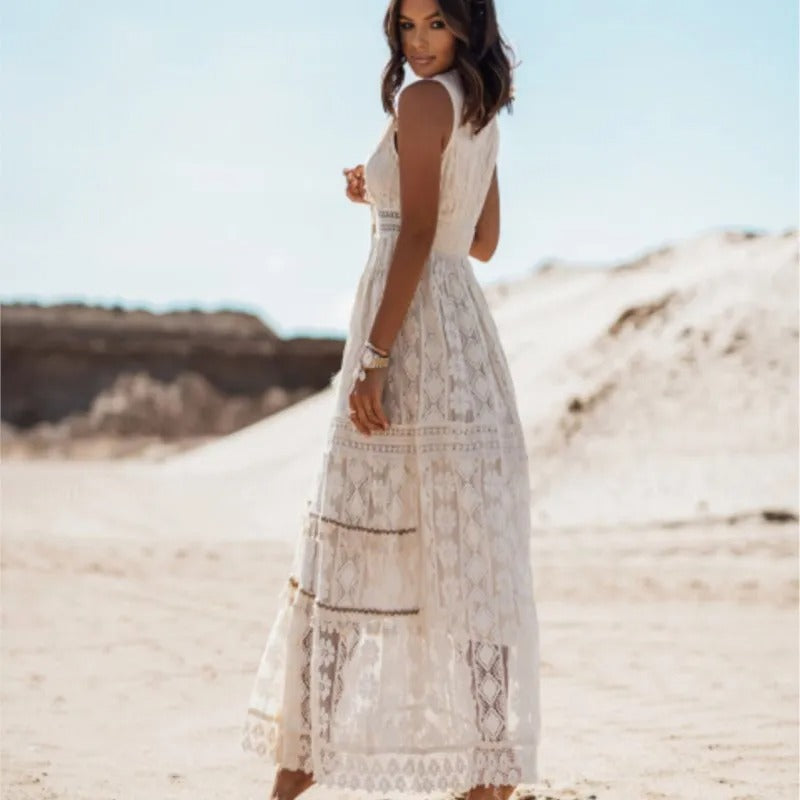 Loreta | Mouwloze boho maxi-jurk met split voor dames