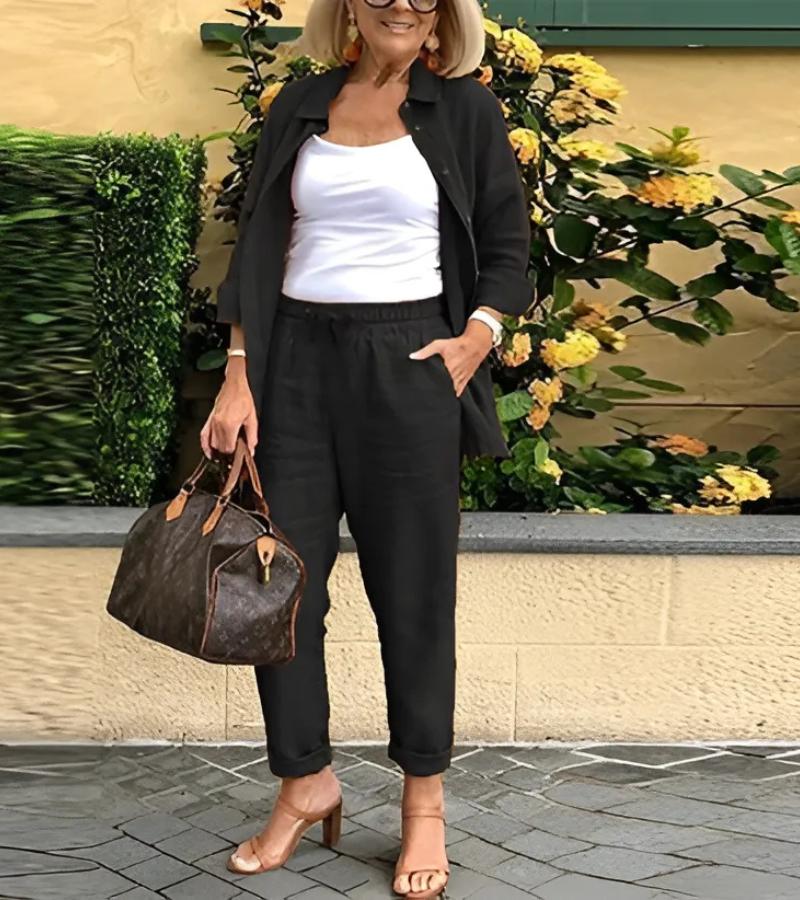 Martina - Set van linnen en katoenen overhemd en broek