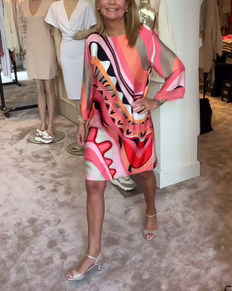 Modieuze midi-jurk met ronde hals en print