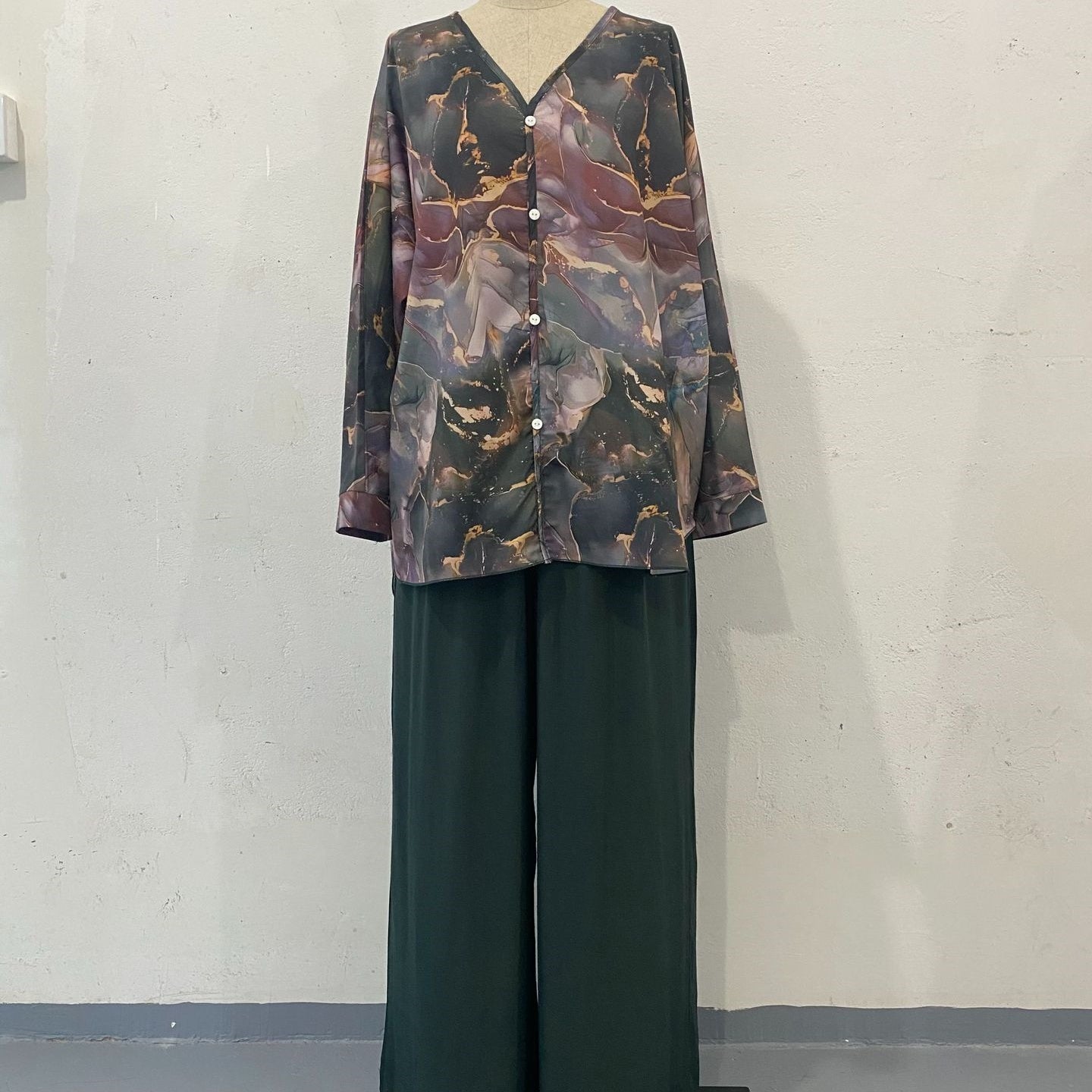 Casual V-hals bedrukt driedelig pak💕