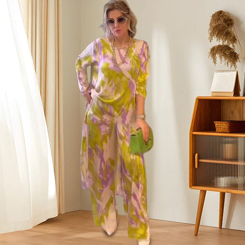 π¦ UITVERKOOP 70% KORTING π Set van 2 delen met een losse top en broek, bedrukt met een lange zoom aan de achterkant