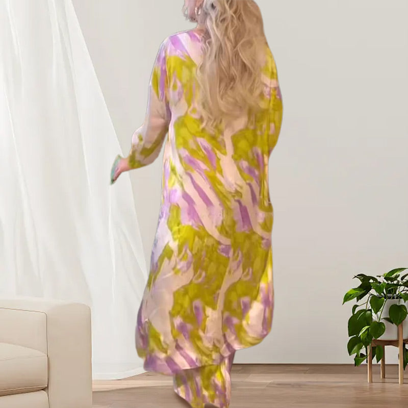 π¦ UITVERKOOP 70% KORTING π Set van 2 delen met een losse top en broek, bedrukt met een lange zoom aan de achterkant