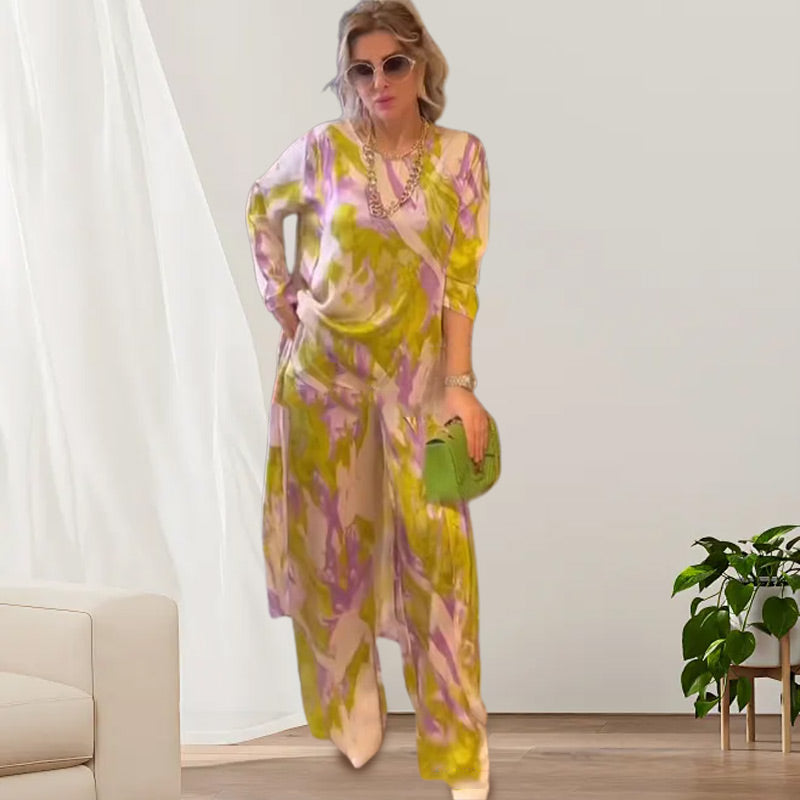 π¦ UITVERKOOP 70% KORTING π Set van 2 delen met een losse top en broek, bedrukt met een lange zoom aan de achterkant