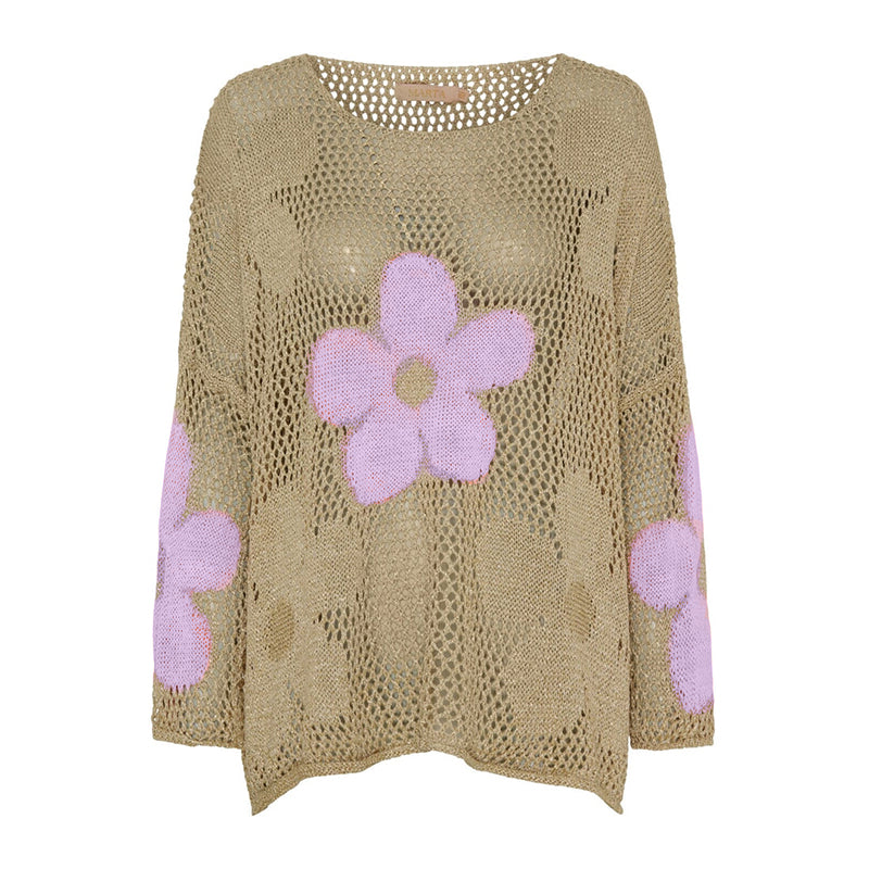 Dames zomerse gebreide pullovertop met uitgesneden zoom