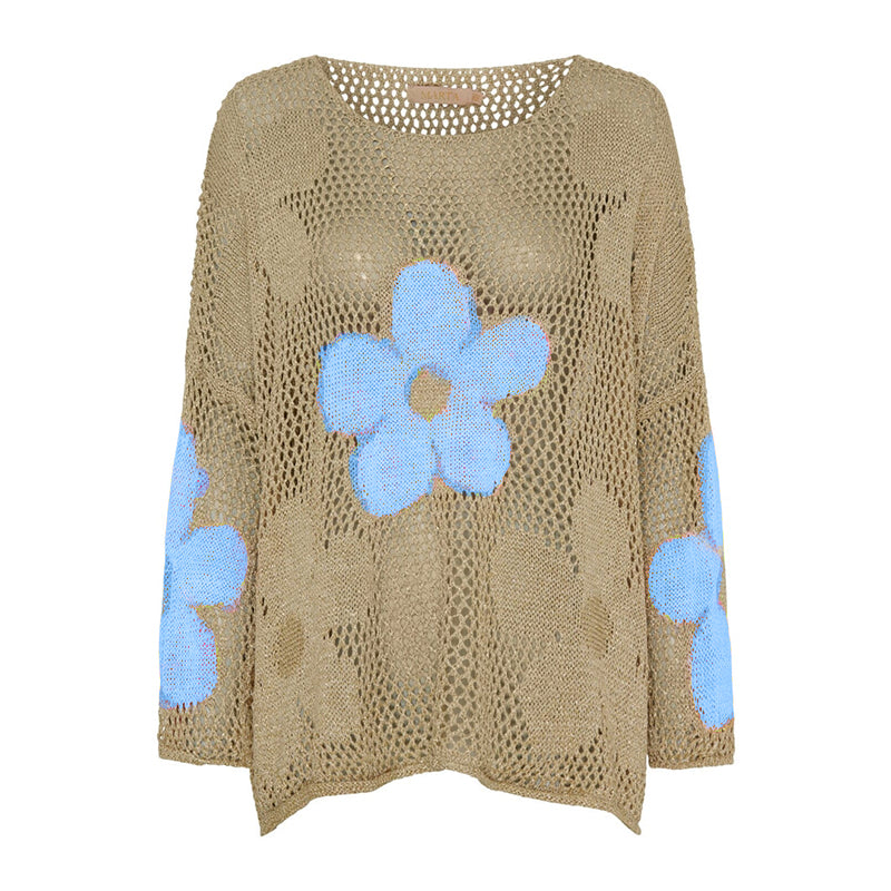 Dames zomerse gebreide pullovertop met uitgesneden zoom