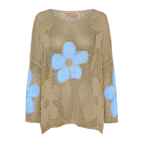 Dames zomerse gebreide pullovertop met uitgesneden zoom