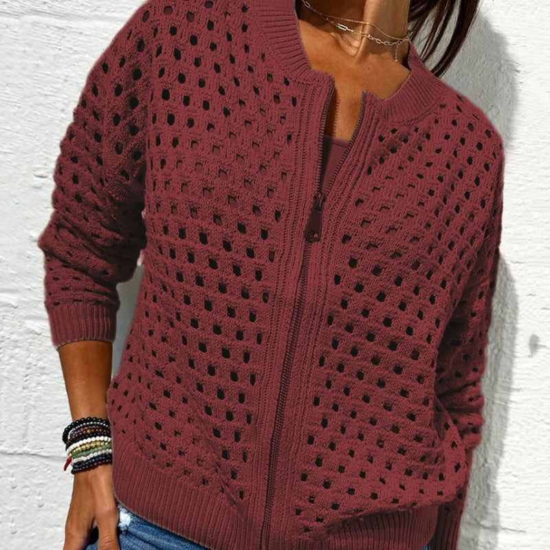 Casual damesvest met rits en hol design