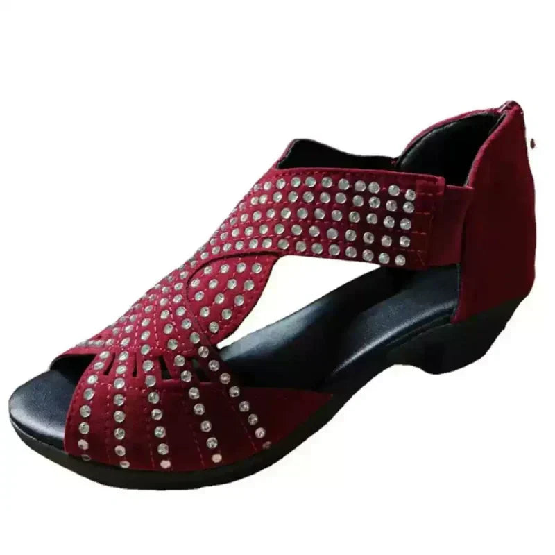 Dames Retro Open Teen Dikke Hak Sandalen