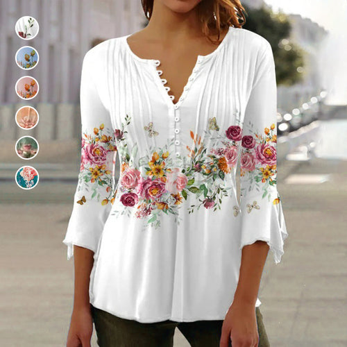 🔥Nieuwe topsellers 2025🔥 Damesblouse met knoopjes en printpatroon