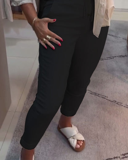 Nahia – Soepelvallende broek met trekkoord, elastische taille, relaxte rechte pasvorm