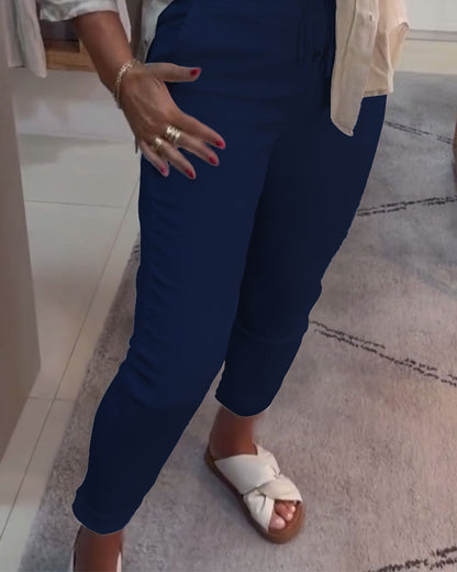 Nahia – Soepelvallende broek met trekkoord, elastische taille, relaxte rechte pasvorm