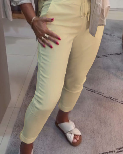 Nahia – Soepelvallende broek met trekkoord, elastische taille, relaxte rechte pasvorm