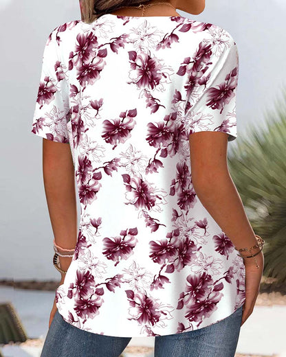 Blouse met korte mouwen en bloemenprint