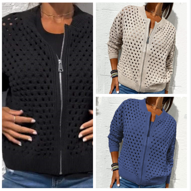 Casual damesvest met rits en hol design