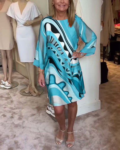 Modieuze midi-jurk met ronde hals en print