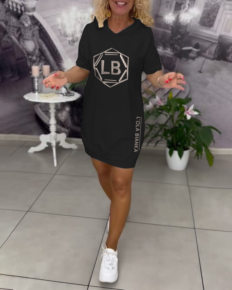 Jurk met capuchon en print sport