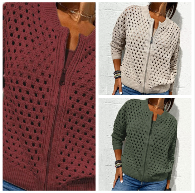 Casual damesvest met rits en hol design