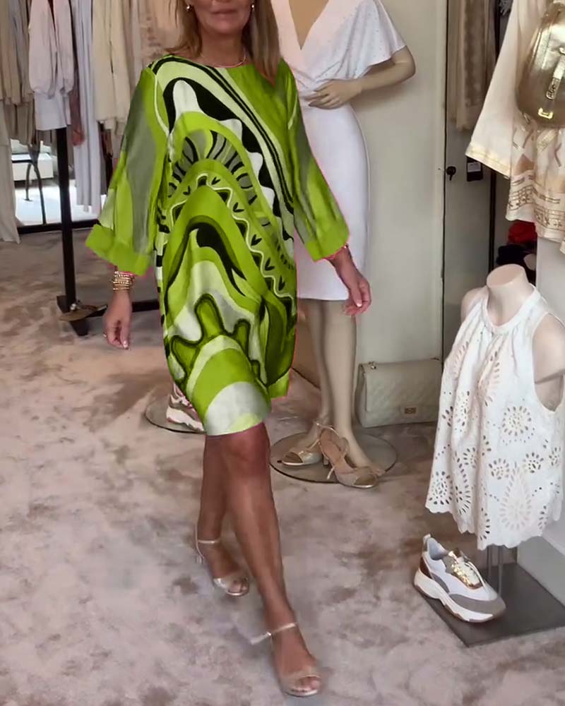 Modieuze midi-jurk met ronde hals en print