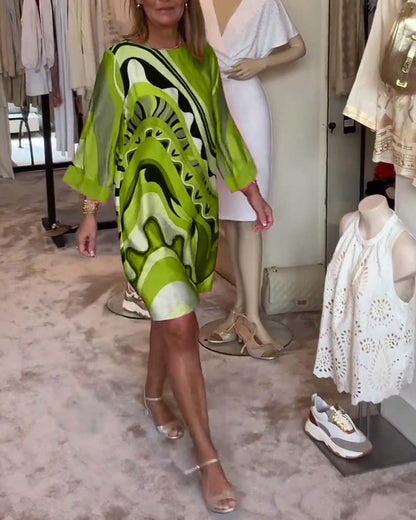 Modieuze midi-jurk met ronde hals en print