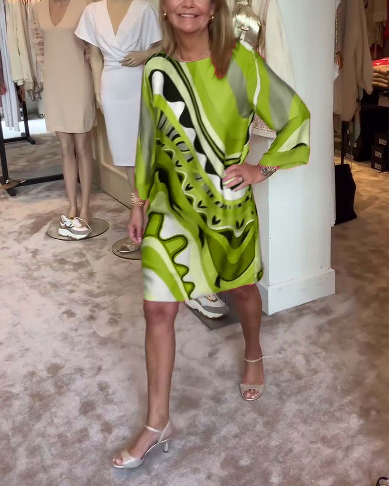 Modieuze midi-jurk met ronde hals en print