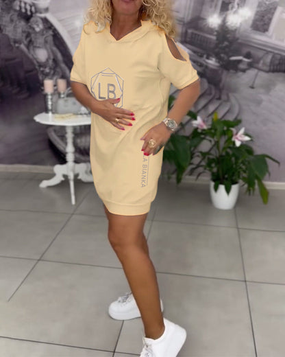 Jurk met capuchon en print sport