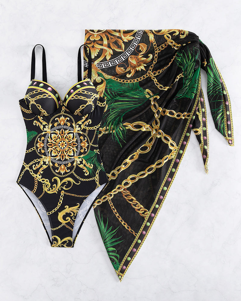 Darius - Push-upbadpak uit één stuk met decoratieve kettingdetails en strandrok