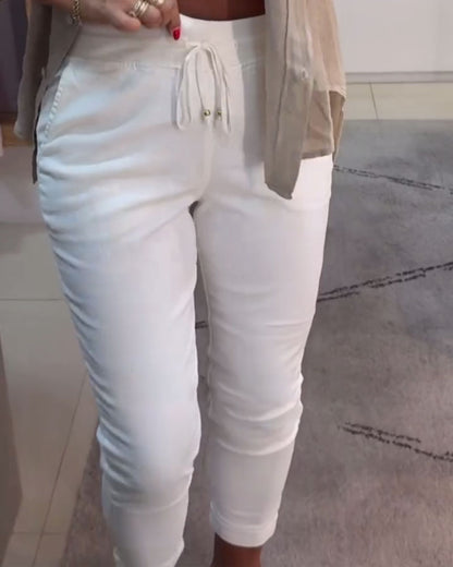 Nahia – Soepelvallende broek met trekkoord, elastische taille, relaxte rechte pasvorm