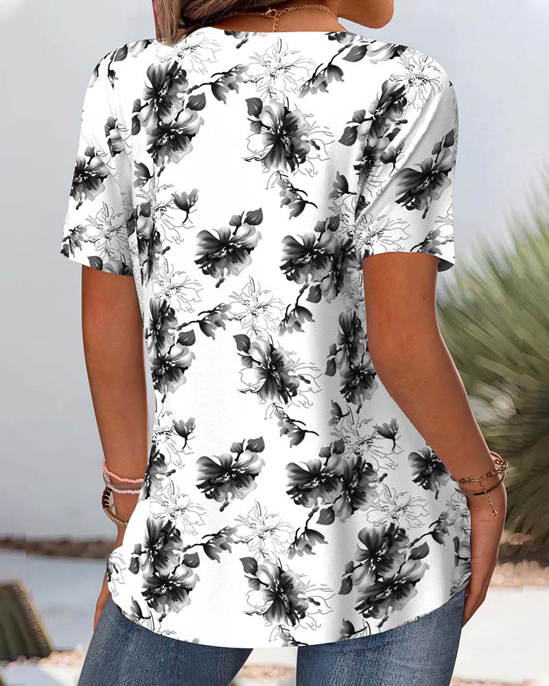 Blouse met korte mouwen en bloemenprint