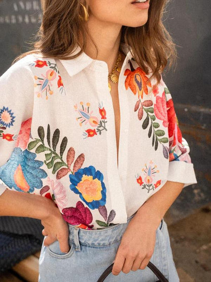 Carla - Bloemenblouse met korte mouwen