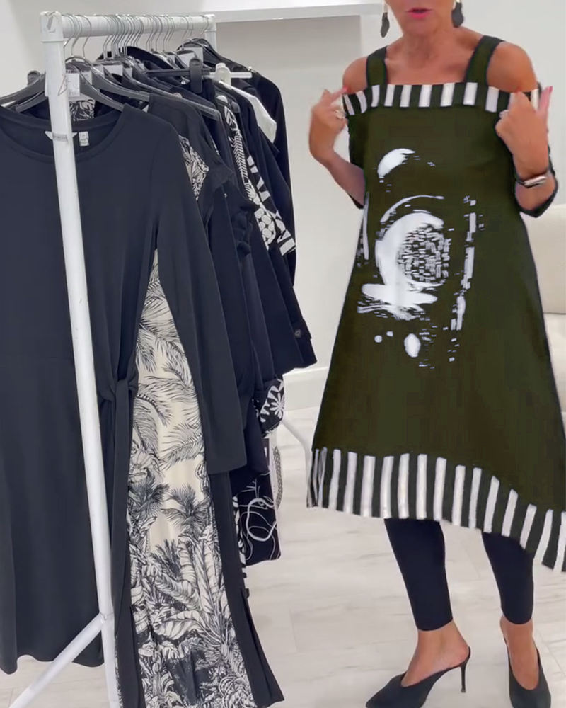 Jurk Off-Shoulder Onregelmatig Los Print