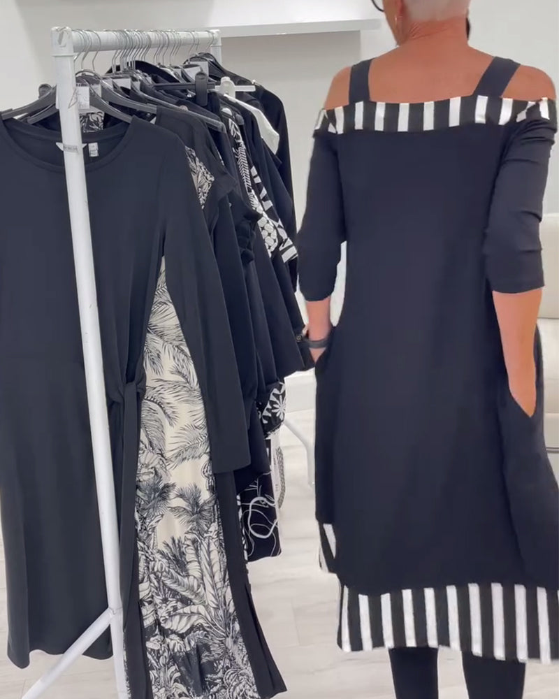 Jurk Off-Shoulder Onregelmatig Los Print