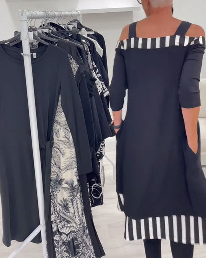 Jurk Off-Shoulder Onregelmatig Los Print