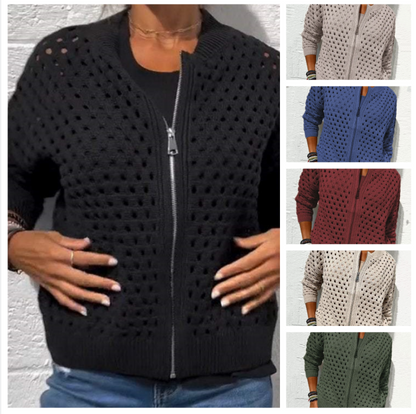 Casual damesvest met rits en hol design