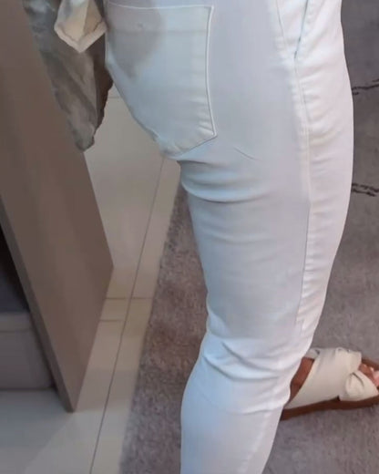 Nahia – Soepelvallende broek met trekkoord, elastische taille, relaxte rechte pasvorm