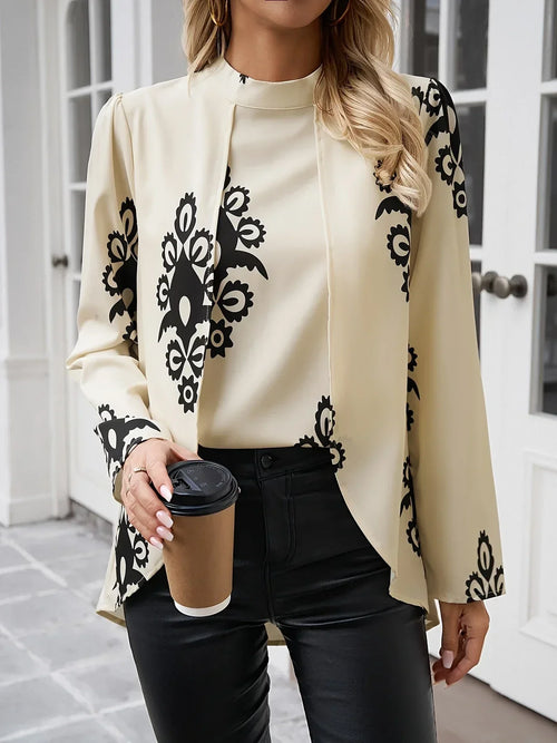 Dedra - Elegante top met lange mouwen en bedrukte kraag
