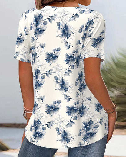 Blouse met korte mouwen en bloemenprint
