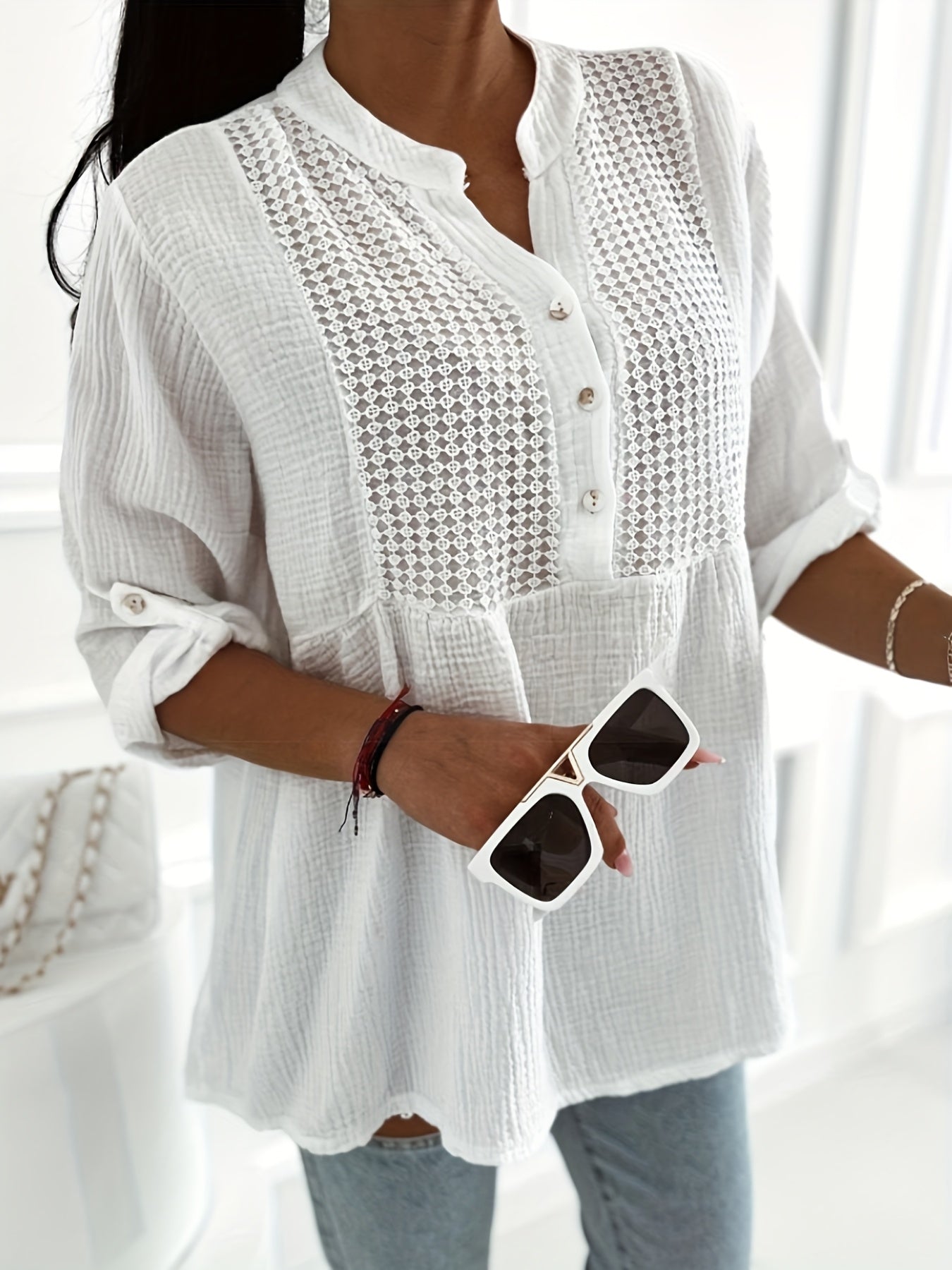 Dames - Linnen overhemd - Luchtig zomeroverhemd met knoopsluiting - Licht en comfortabel voor warm weer