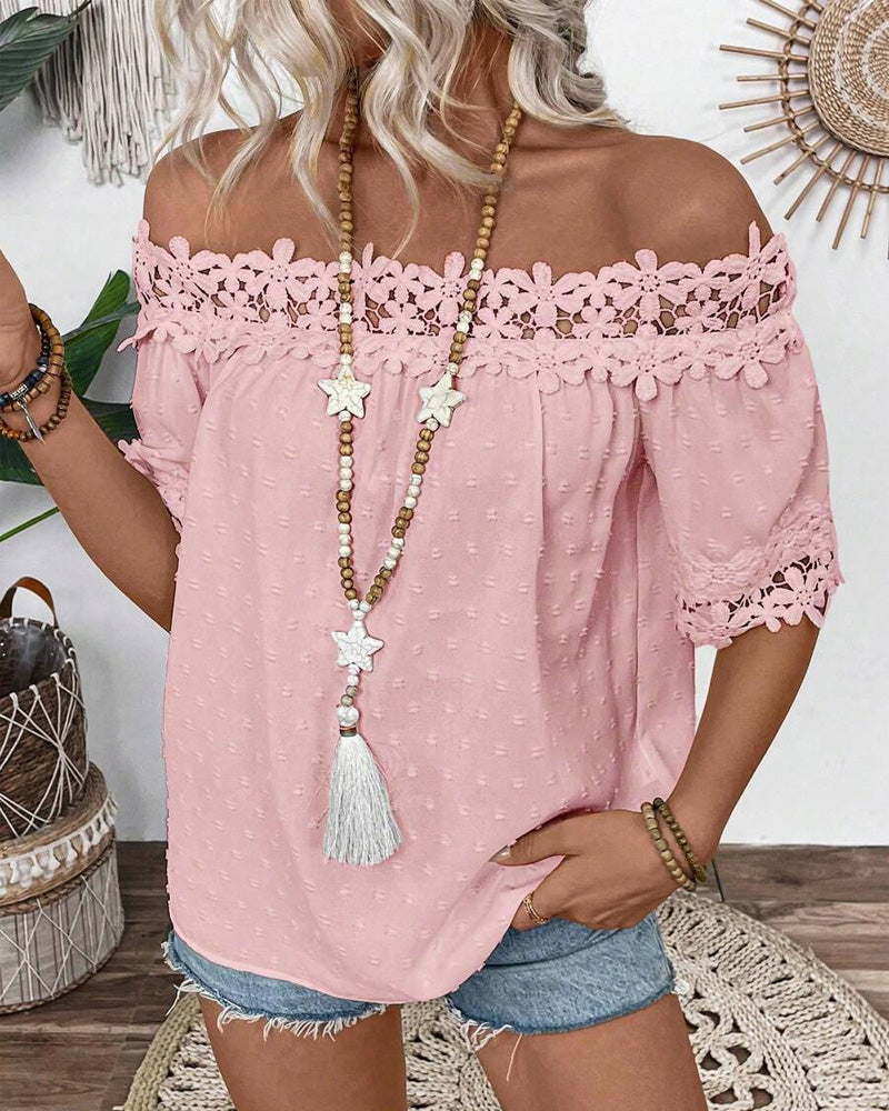 Blouse met één schouder, kant en 3D-bloem