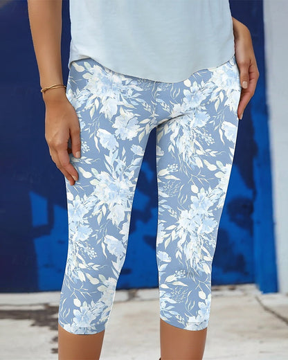 Broek Stretch Casual Bedrukt Cropped