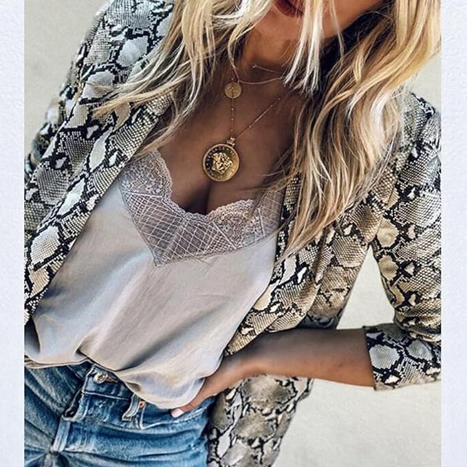 Luna™ – Elegante blazer met open voorkant en slangenpatroon