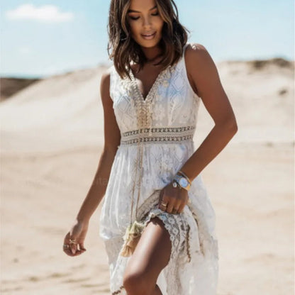 Loreta | Mouwloze boho maxi-jurk met split voor dames