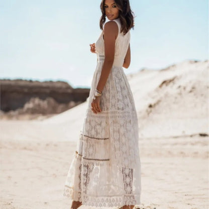 Loreta | Mouwloze boho maxi-jurk met split voor dames